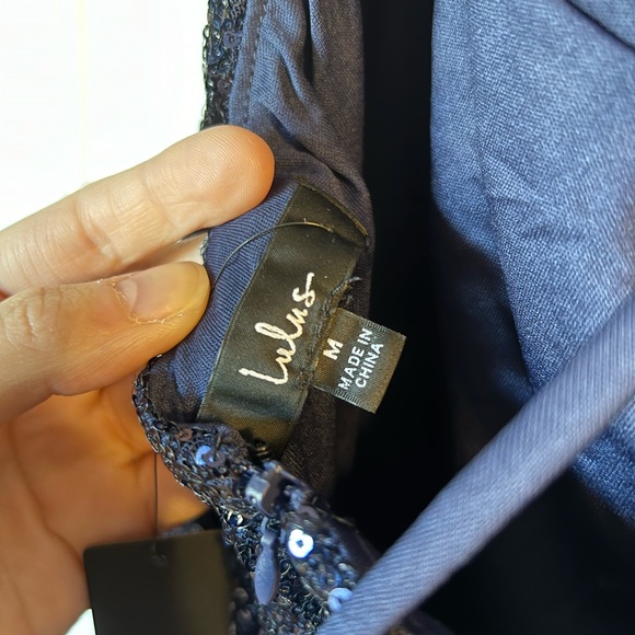 Sparkling Starlet Navy Blue Sequin Lace-Up Midi Dress - Picture 8 of 10